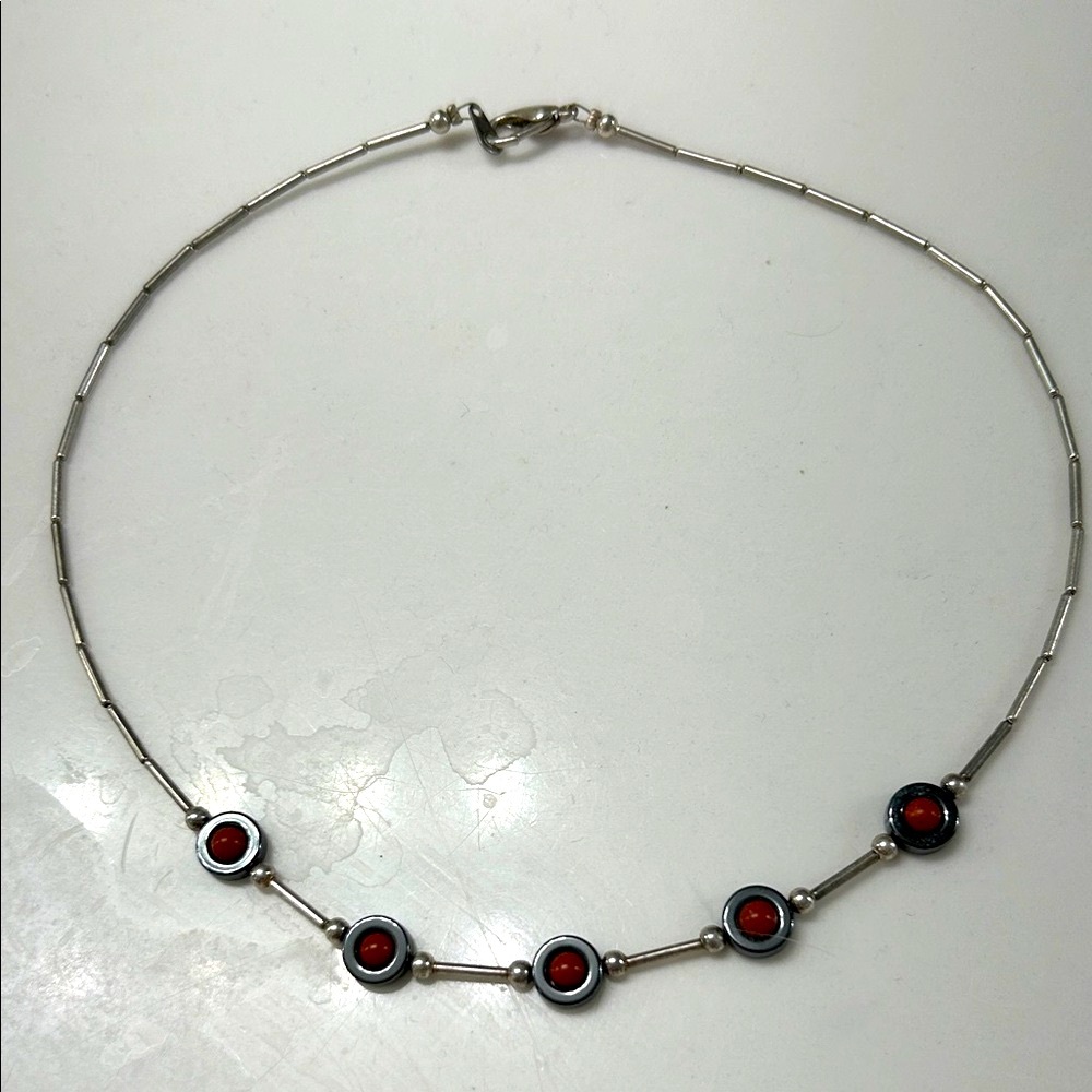 Chic Silver and Red Necklace